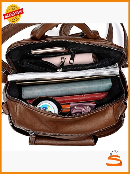 PU Washed Leather 3-Way Backpack Purse Large Capacity Rucksack main image 4